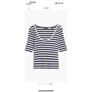NWOT Veronica Beard Navy and White Striped Ribbed Anafi Top Xl